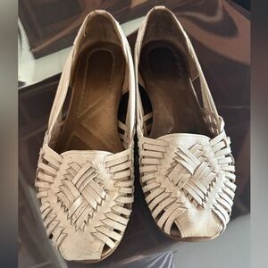 Women's Cream Woven Flats white huarache